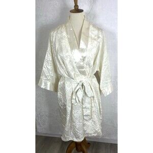Vintage Victoria's Secret Damask Robe Kimono Ivory Gold Label  One Size